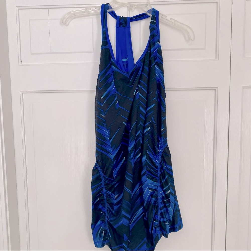 Blue Striped Workout Top with Built-in Bra